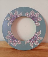 New! Gray purple pink wreath with mandala decoration, hand painted, 19cm