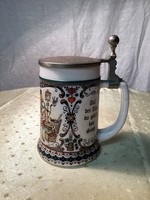 Milk glass tin beer mug with lid 15 cm.