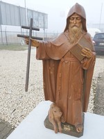 Old wooden statue of Saint Benedict. 84 Cm.