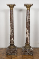 Pair of antique French marble pedestals with gilded bronze decoration