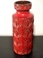 *Piros mázas Scheurich Keramik  padlóváza Nyugat-Németországból a 60-as/70-es évekből,