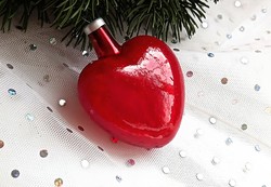 Régi üveg szív karácsonyfa dísz 7cm