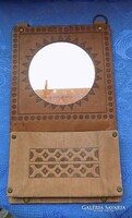 Retro Leather Framed Wall Mirror with Comb Holder 18 * 30 cm (6p)