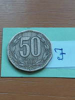 Chile 50 pesos 1991 aluminum bronze bernardo o'higgins, #j