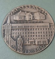 Zalaegerszeg ezüstözött bronz plakett  Csúcs Viktória szignóval 1973-ból saját dobozában 7 cm