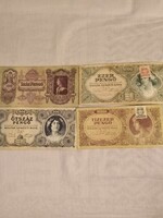 1 db 100 pengő(1930),1 db 500 pengő(1945),1 db 1.000 pengő(1945),1 db 10.000 pengő(1945)