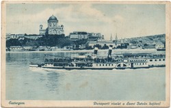 C - 302 running postcard Esztergom - Saint István with a ship 1937 (monostory photo)