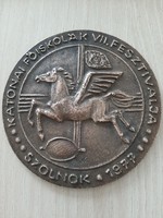 Szolnok nagyméretű egyoldalas bronz plakett 1977  Katonai Főiskolák VII. fesztiválja  10,8 cm