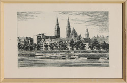 Pál Paulovits: Tisza bank in Szeged with the cathedral