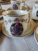 6 sz. rózsa girland mintás antik kávés csésze alátét tányérral