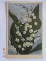 Old greeting card with flowers, lily of the valley - drawing by Józsefné Domján