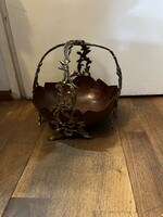 Antique art nouveau bronze - copper Vienna basket, 22 x 22 cm.