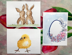 3 hand-painted watercolor Easter cards in one package - no print