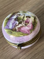 Antique porcelain scene, selence, with copper fittings, closes well.