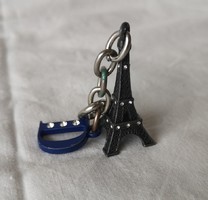 Paris Eiffel Tower metal key ring with rhinestones + letter d 3cm