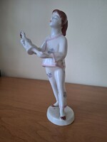 Hollóházi porcelán kislány babával 17 cm