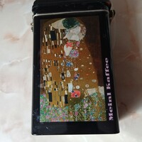 Julius Meinl kávétartó csatos fémdoboz, Klimt festményekkel
