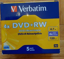 Verbatim újraírható lemezek (5 db) egyben eladók, bontatlan (Akár INGYENES szállítással)