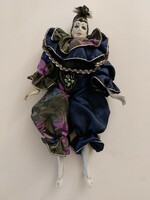 Velencei baba karneváli porcelán fejű bohóc 42 cm