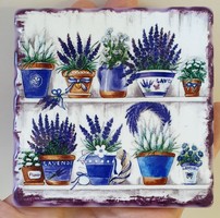 4 Pcs ceramic tile image - lavender pattern coaster 9 cm