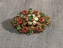 Antique silver brooch with stones and enamel. Marked, in good condition.