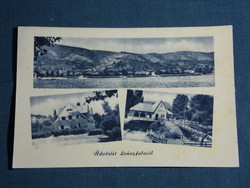 Képeslap, Leányfalu, mozaik részletek,hajóállomás, kikötő, látkép részlet, 1952