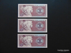 Kína 3 darab 5 jiao hajtatlan - sorszámkövető bankjegyek