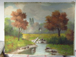 SINKA MÁTYÁS (1921 - 1990) "Falusi tájkép" olaj-vászon, 60 x 80 cm.