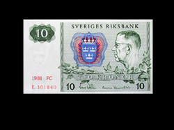 Unc - 10 kronor - Sweden - 1981 (tassellis watermark)