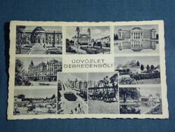 Postcard, Debrecen, mosaic details, srand, university, town hall, church, 1942