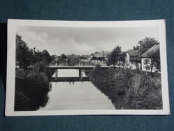 Képeslap,Postcard,Gyula,élővíz csatorna,híd,utca részlet, 1955