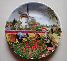 Vintage holland porcelán fali dísztányér falidísz tulipánszedés dísz tányér tál falitányér tulipán