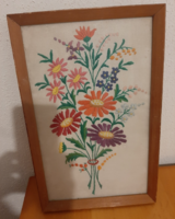Embroidered flower pattern needlework in a picture frame 22.8x35.7 cm