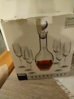 Likőrös kristály pohár készlet + karaffa dugóval dobozában   új