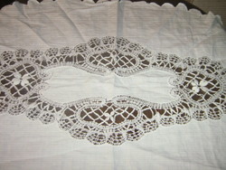 Beautiful stitched lace tablecloth or button-on pillow decoration