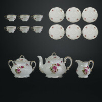 Zsolnay 6-person tea set with rose pattern