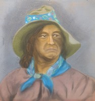 Amerikai őslakos férfi portréja - régi pasztell - indián
