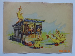 Régi, antik grafikus üdvözlő képeslap