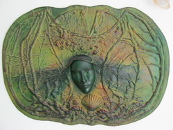 Zajácz Tamás jelzett bőr fali kép vizitündér hatalmas 100x70 cm