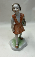 Ritka Zsolnay iskolás vagy könyves lány porcelán figura hibátlan állapotban 18,5 cm.