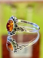 Antique silver ring with amber inlay