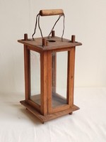 Antique old large wooden lamp, hand candle lantern village barn lamp, carriage lamp, 25 cm