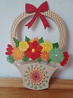 New! Spring red flowers in a basket, hand painted, 29.5x21.5cm