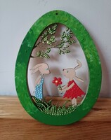 New! Green bunny in the egg (2), hand painted, 15x11cm