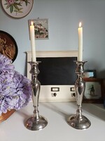 Impressive old silver metal candle holders (32.5 cm)