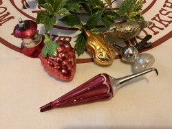 Régi üveg sérült hegedű madárka esernyő stb. karácsonyfadíszek