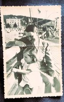 Approx. 1939 Adolf hitler führer German empire dictator + little girl stamped propaganda photo
