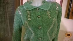 Very pretty turquoise sweater-cardigan effect - ribbon decoration, light, warm m