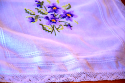 Old lace hand-embroidered tablecloth table center runner violet 98 x 42