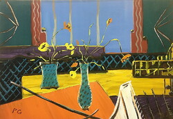 Enteriőr virágokkal, olaj-karton,36 x 50 cm